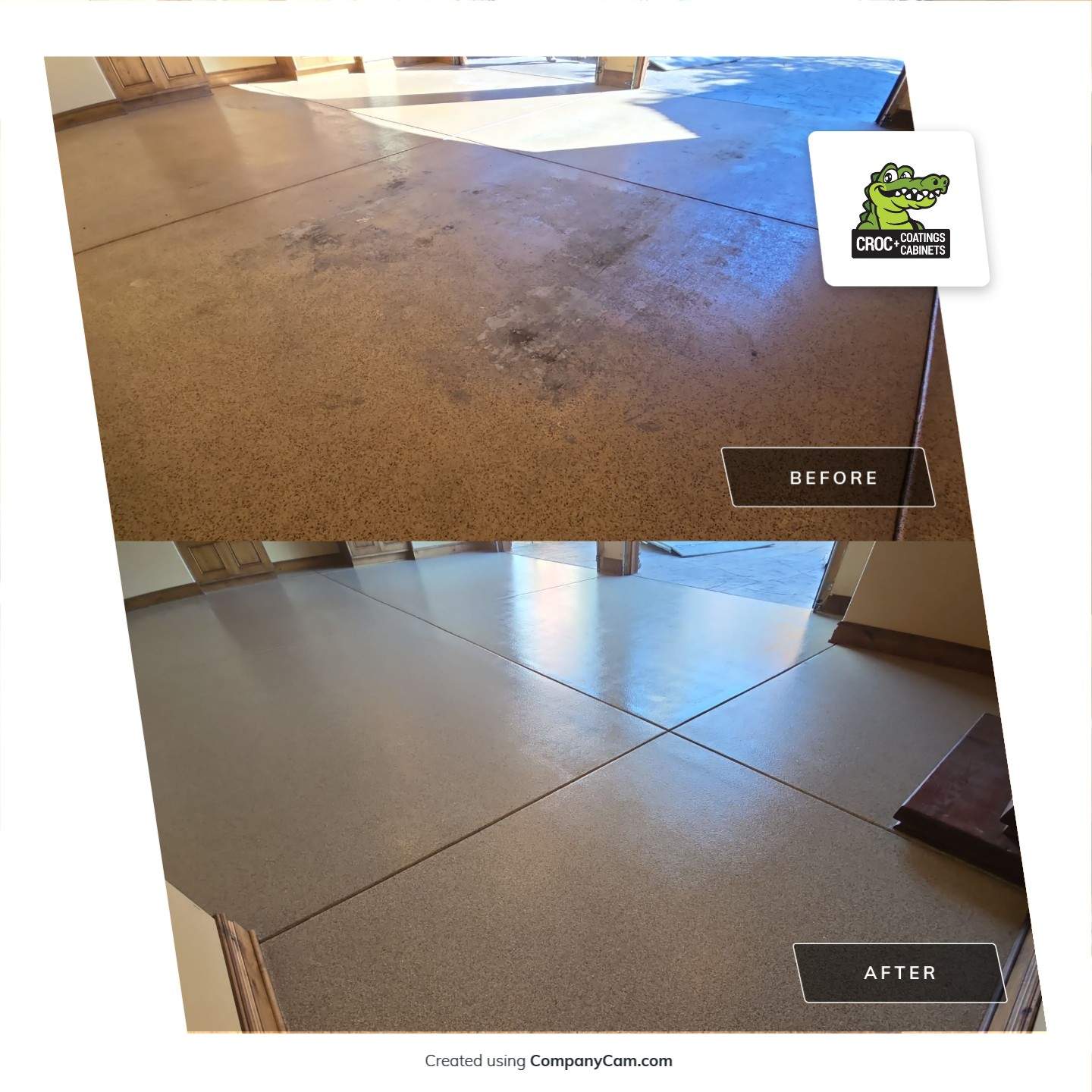Garage Transformation using Stone/Marble Hybrid by Croc Coatings, LLC