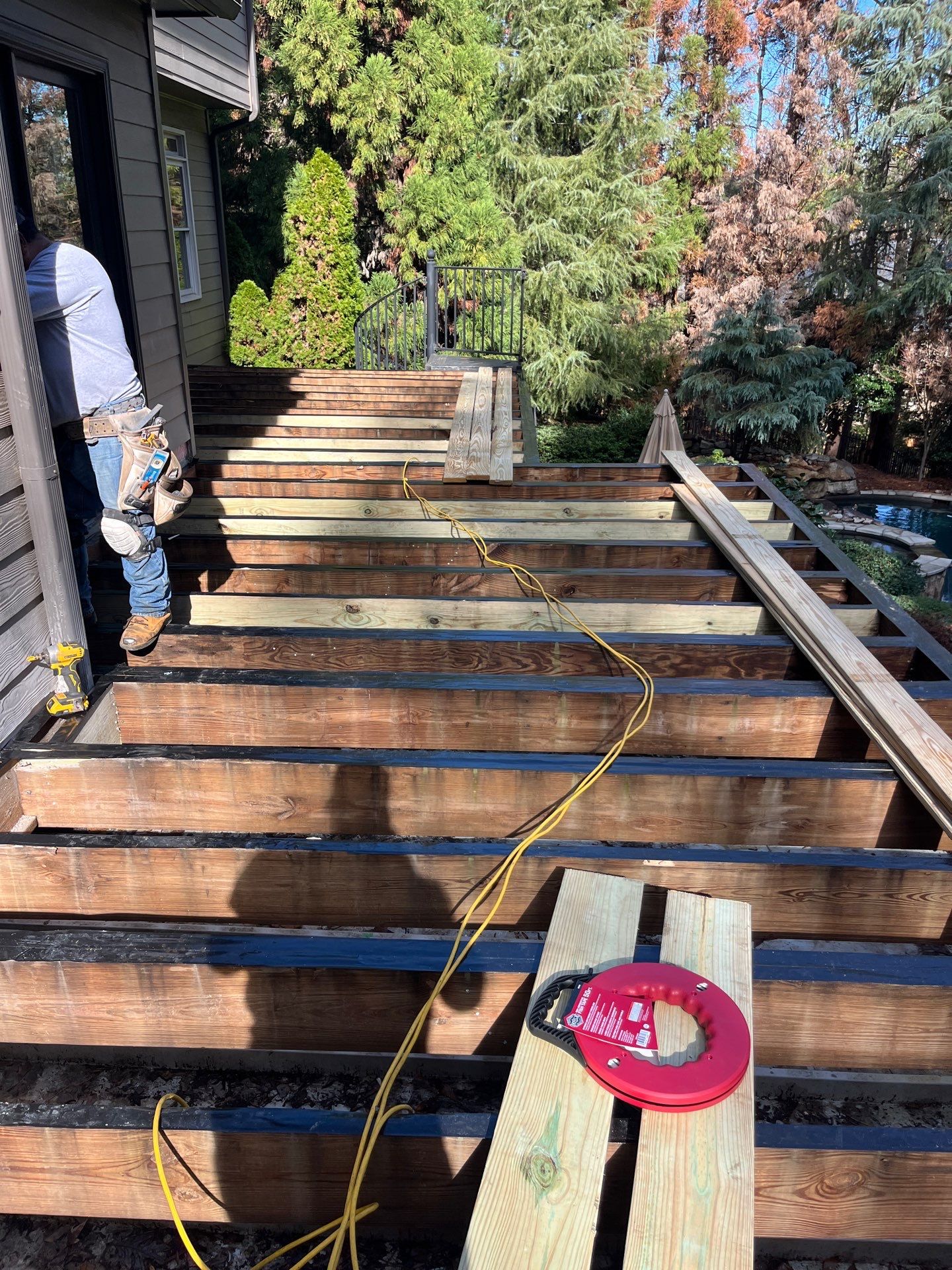 Deck Build using Pressure Treated Pine with Timbertech Deck Lighting by Nelson Exteriors 