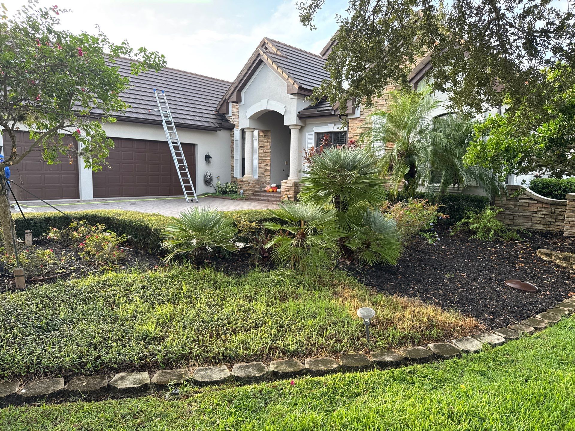 Tile Roof, Paver Pool Deck & Flowerbed Curbing Cleaning | Winding River Bradenton, FL Transformation by Sunshine AquaWash