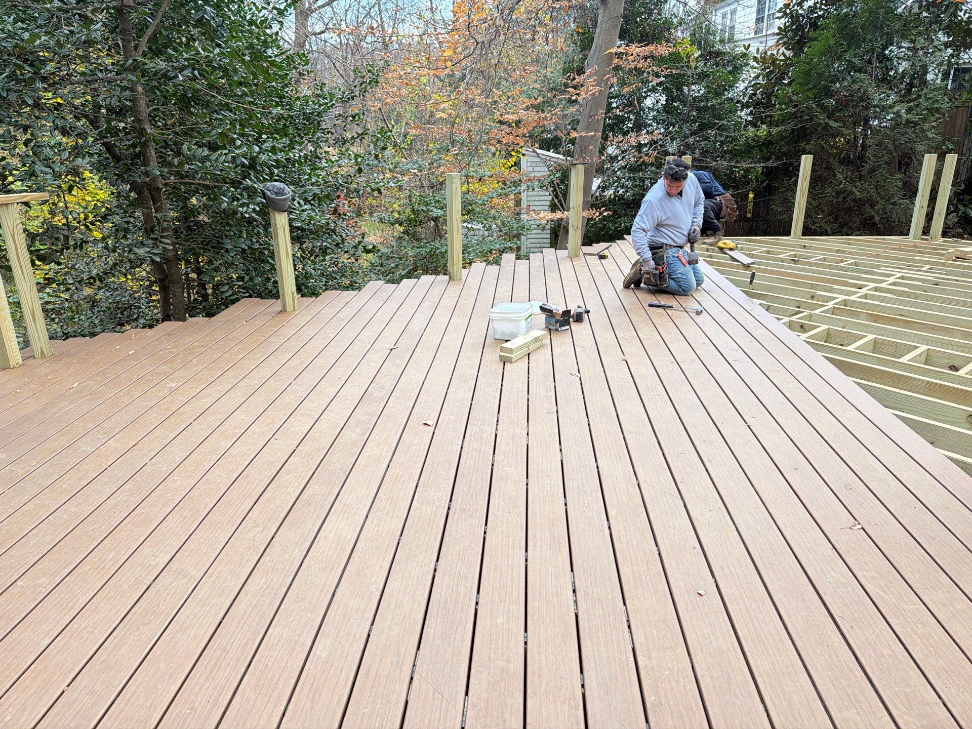 Custom Composite Deck Replacement with Geometric Railing in Bethesda, MD by Jakari Restoration & Construction LLC