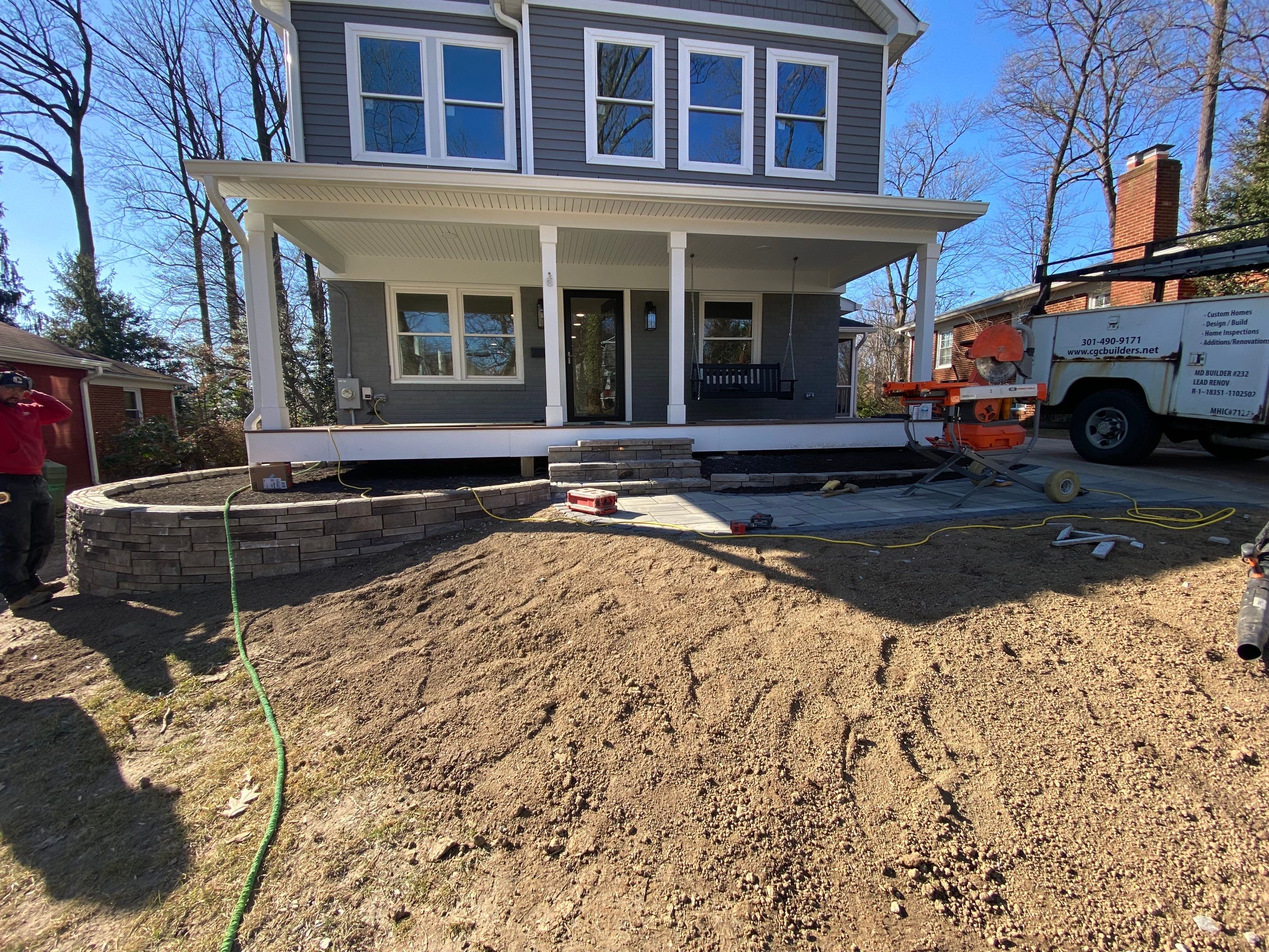 Retaining wall, walkway, small patio and landscape install by The Smet Companies, LLC
