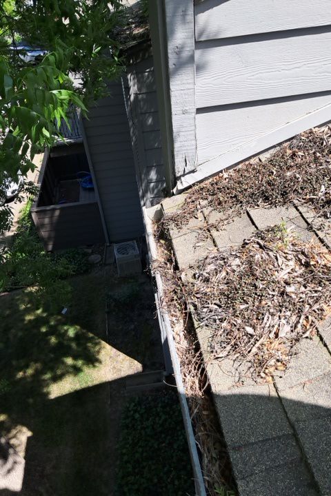 Commercial gutter cleaning Modesto, CA before photo with filled gutters