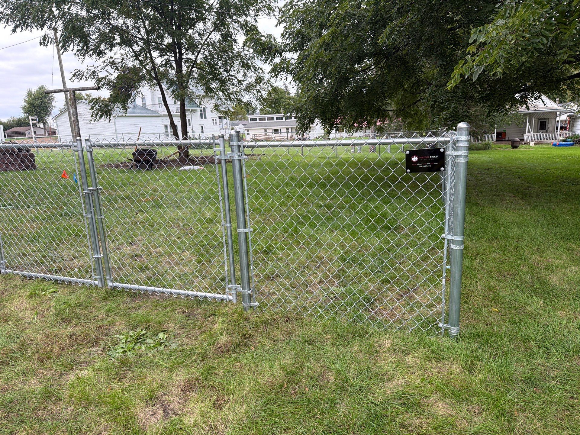 Tripoli Residential Galvanized Chain Link Fence with Double Gates by Perfect Picket Fence and Stain