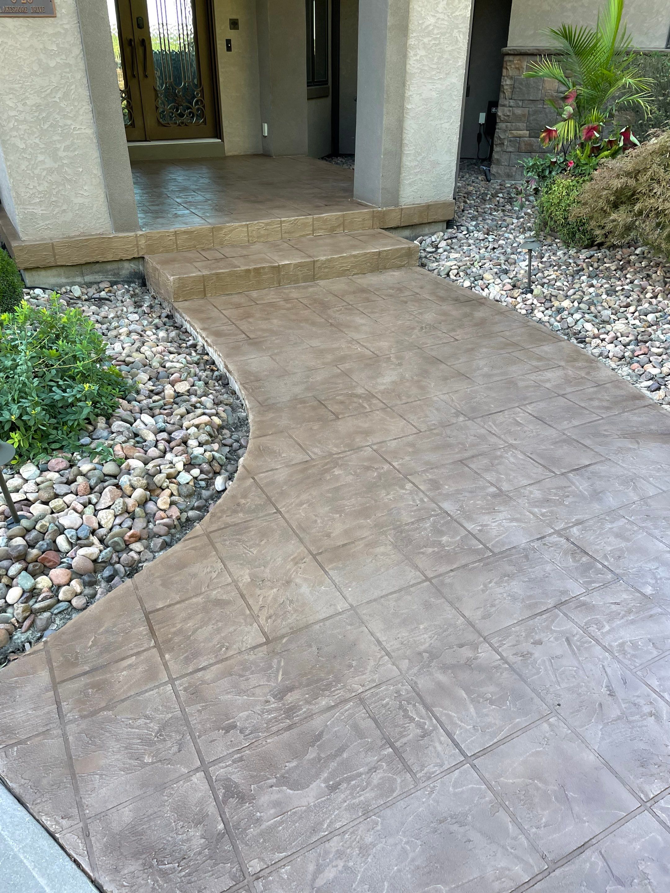 Lake Lotawana -- Front Walkway and Back Patio Tuscan Overlay by Big Red Decorative Concrete, LLC