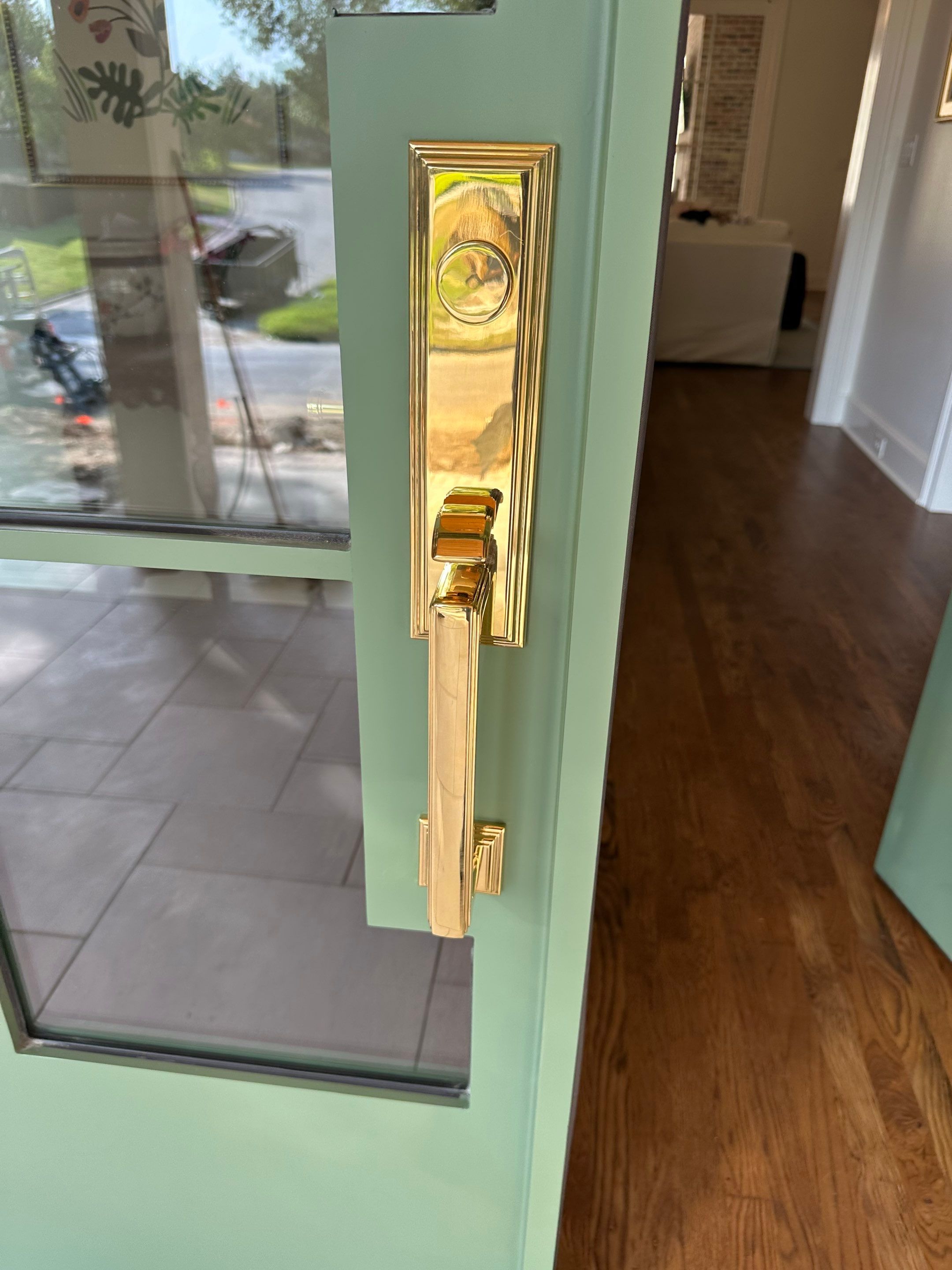 Steel Double Door Installation in Fort Worth in Sage Green by Solara Custom Living