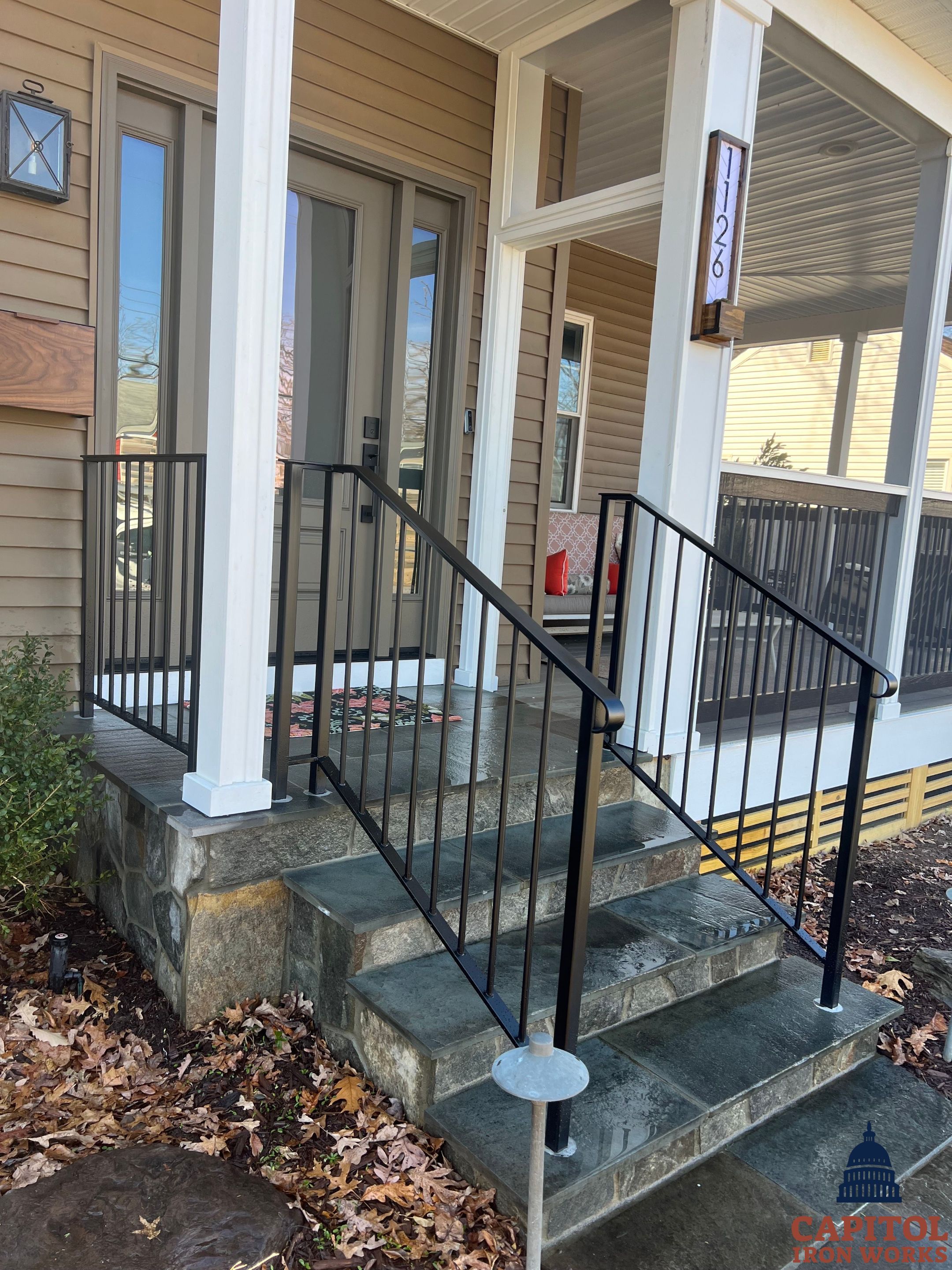 Modern Aluminum Porch & Walkway Railings – Residential Entry – Arlington, VA by Capitol Iron Works