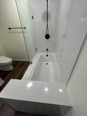 Bathroom Remodel with Double Vanity and Quartz Counters in Vacaville