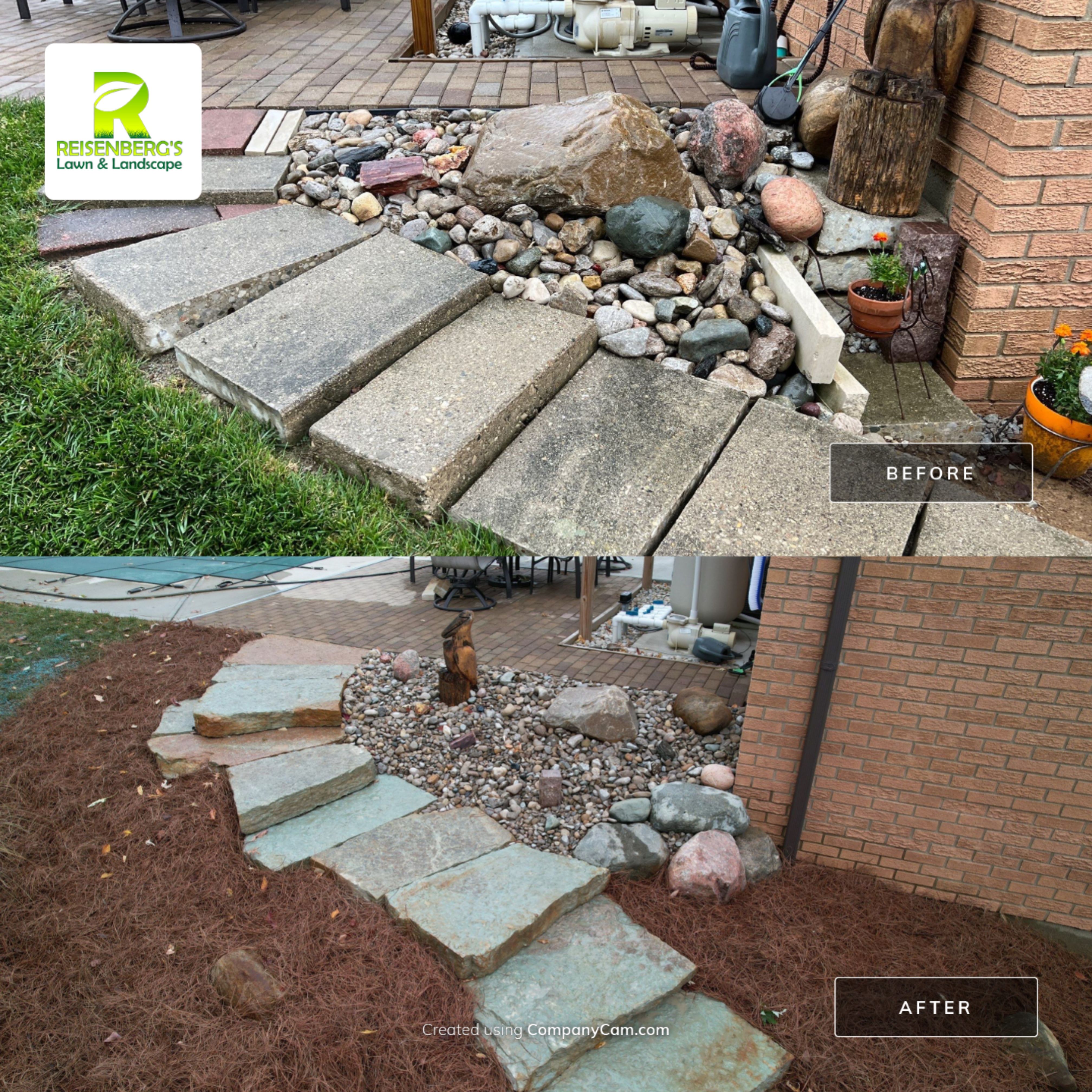 Rustic Buff Tread Stairway Installation by Reisenberg’s Lawn & Landscape, LLC