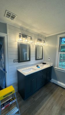 Shiplap Walls in full bathroom remodel