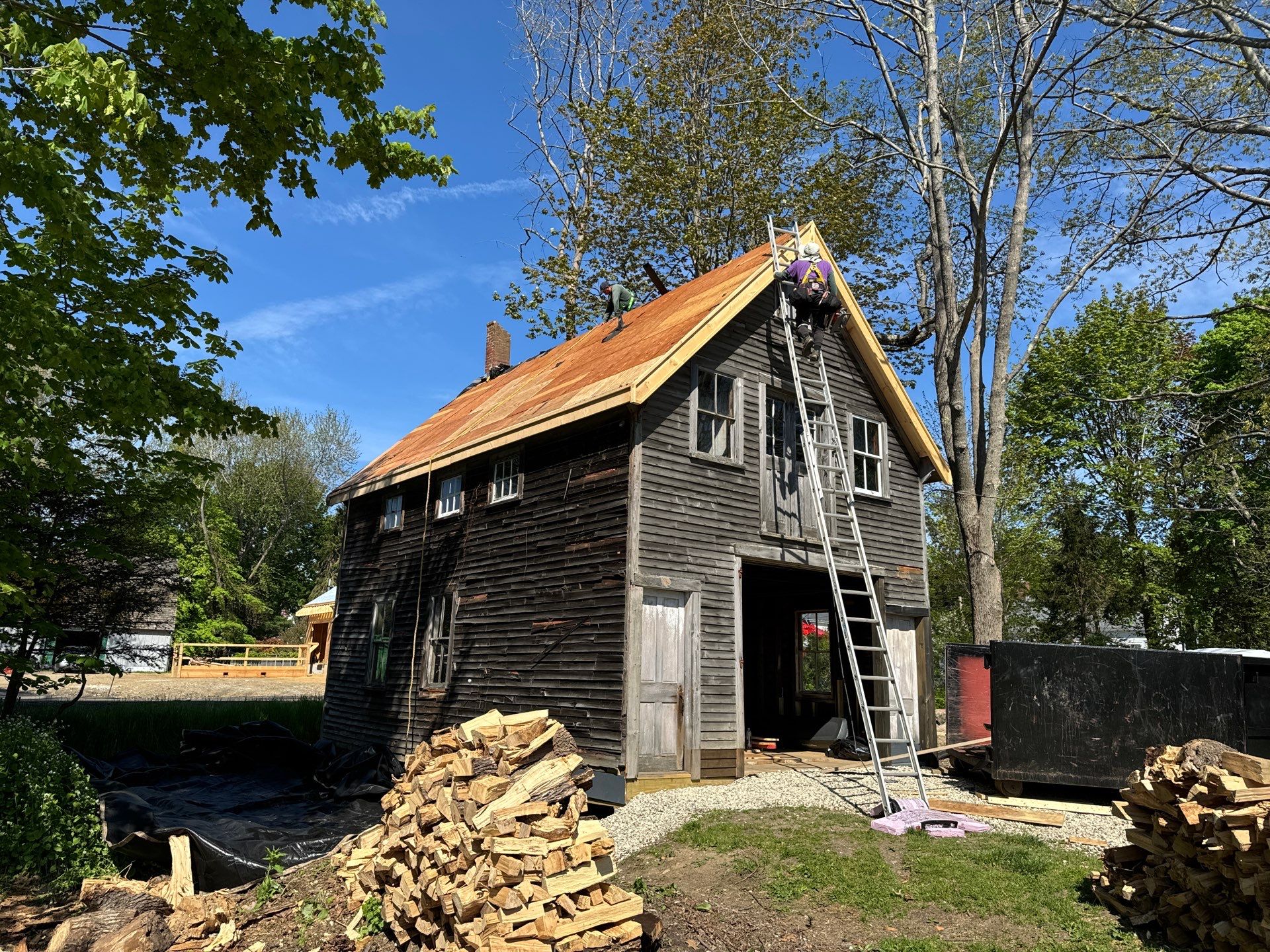 Just the beginning of a barn restoration in New Castle by Tall pine roofing
