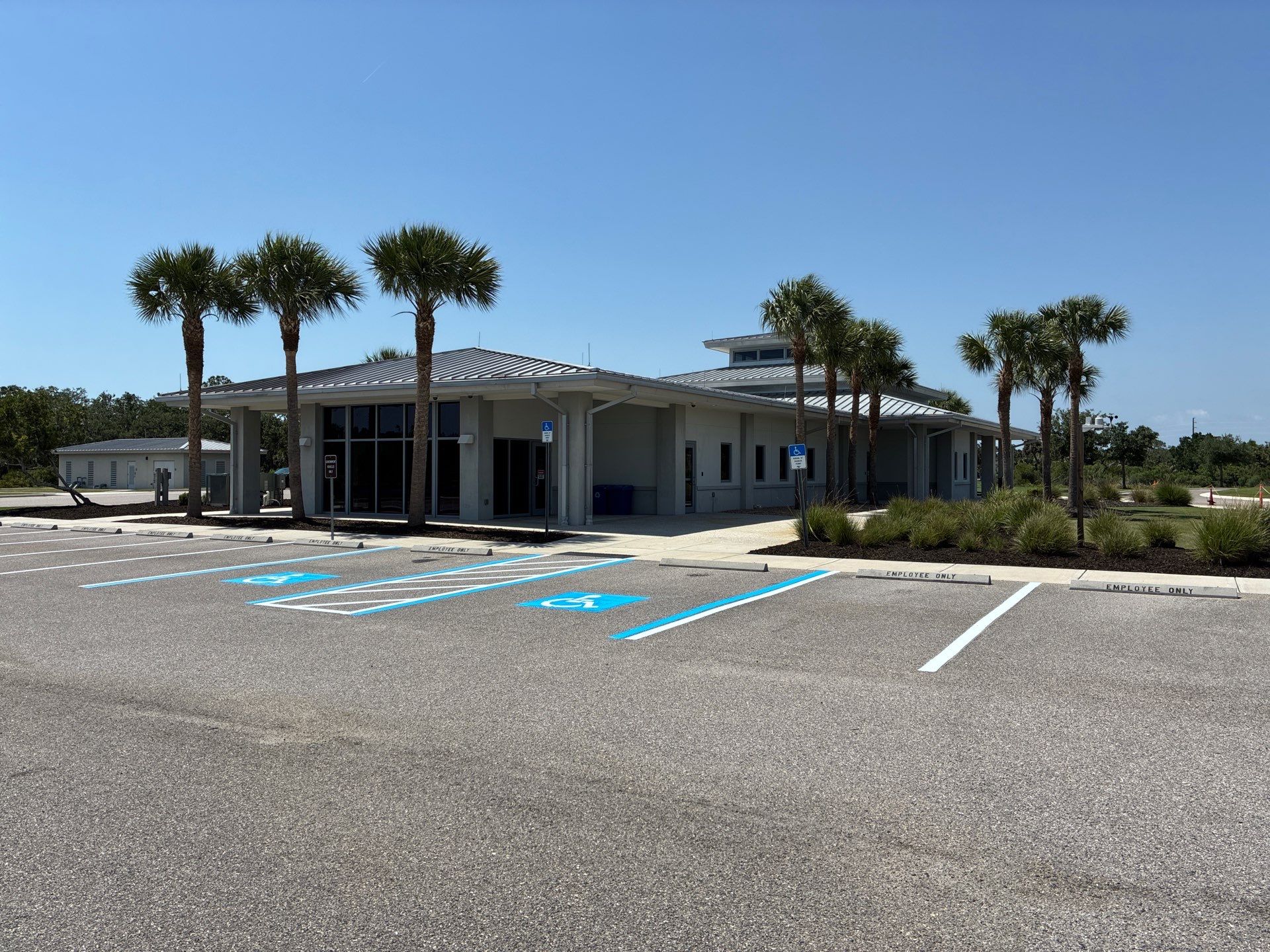 Line striping at Sarasota National Cemetery by Everline Coatings & Services - Southwest FL