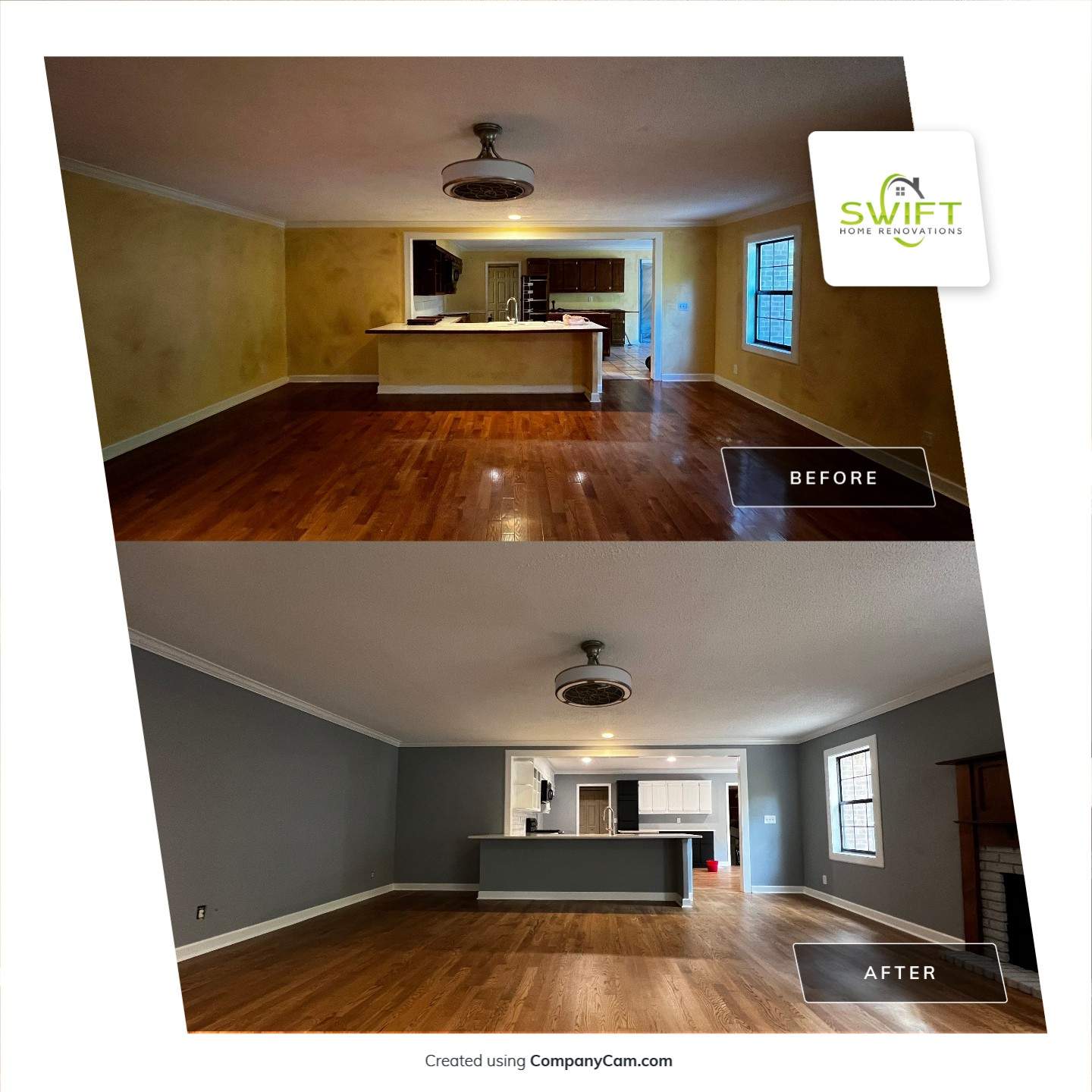 Kitchen and Living Area Renovation Featuring Hardwood Flooring in Smyrna by Swift Home Renovations