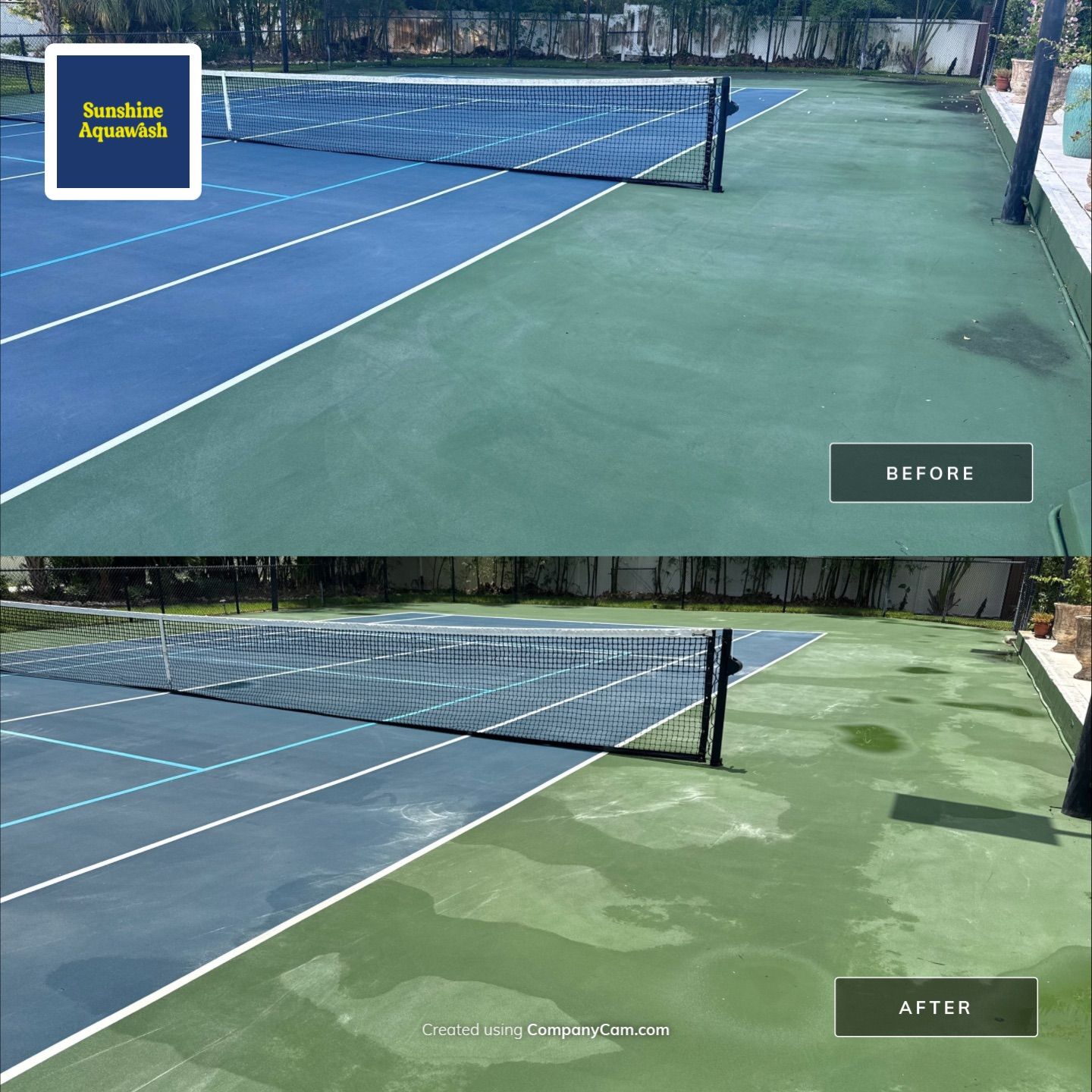 Tennis Court, Vinyl Fence & Sidewalk Cleaning in Riverview Bluff – West Bradenton, FL 34209 by Sunshine AquaWash