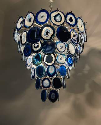 Custom Agate Chandelier and Sconce Lighting Installation