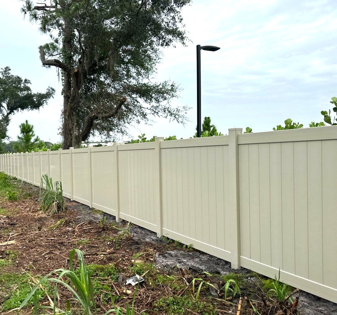 Vinyl Fence Installation using Tan Vinyl Privacy Fence by Asap fence and gates, LLC