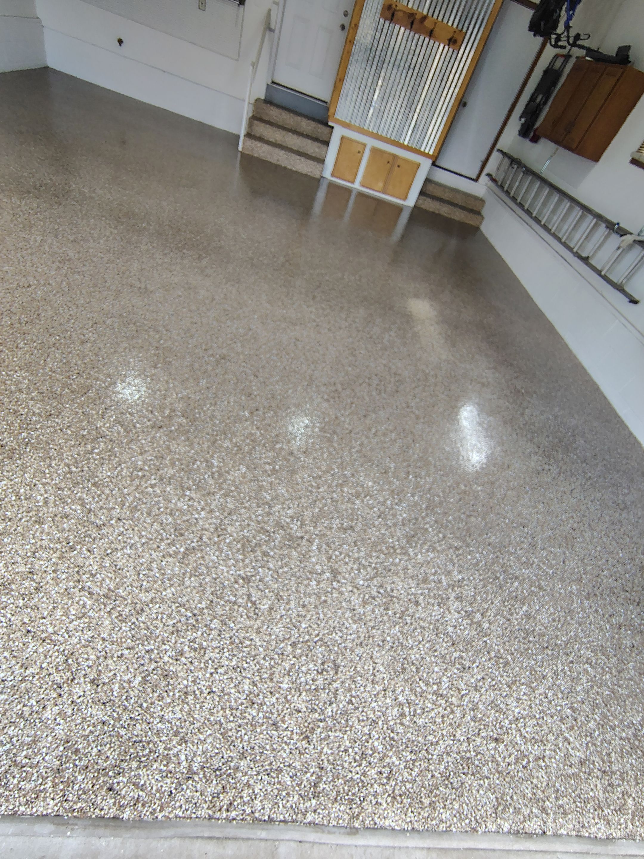Multi-Colored Flake Epoxy Garage Floor Coating and Crack Repair by Select Painting, Coatings & Garage Cabinets