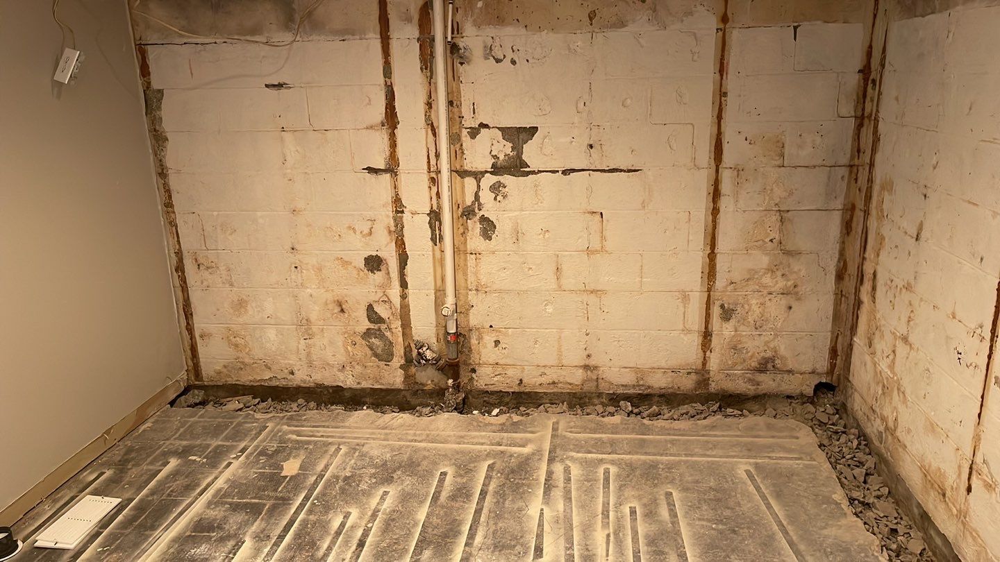 Embedded Fiber Reinforcement and Basement Waterproofing using GrateDrain Waterproofing System by Toledo Basement Repair