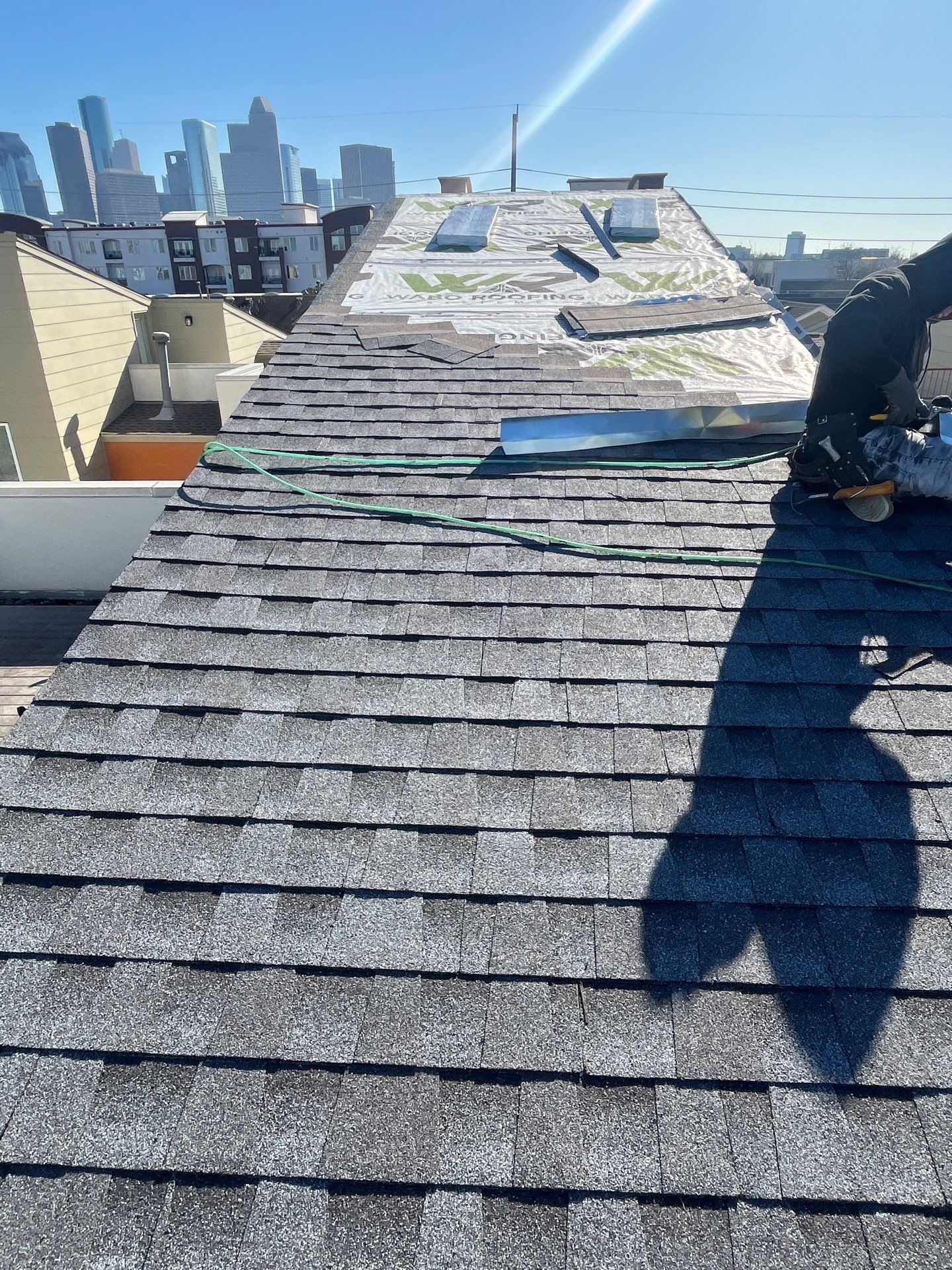 Residential Roofing Installation using GAF Timberline HDZ (Pewter Grey) by WABO Roofing Systems 