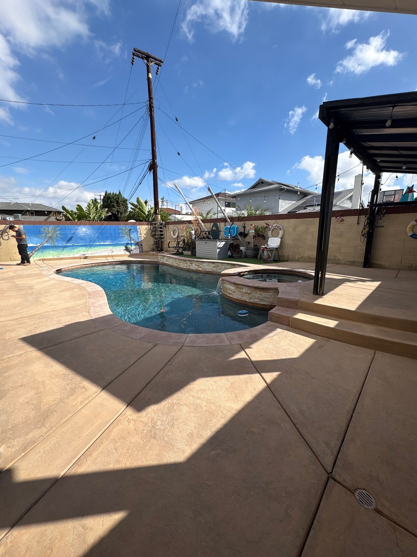 Sandblast & Staining Pool Deck In by La Power Washing Inc
