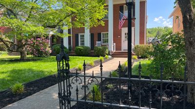 Liriope grasses, mulch and stone pavers