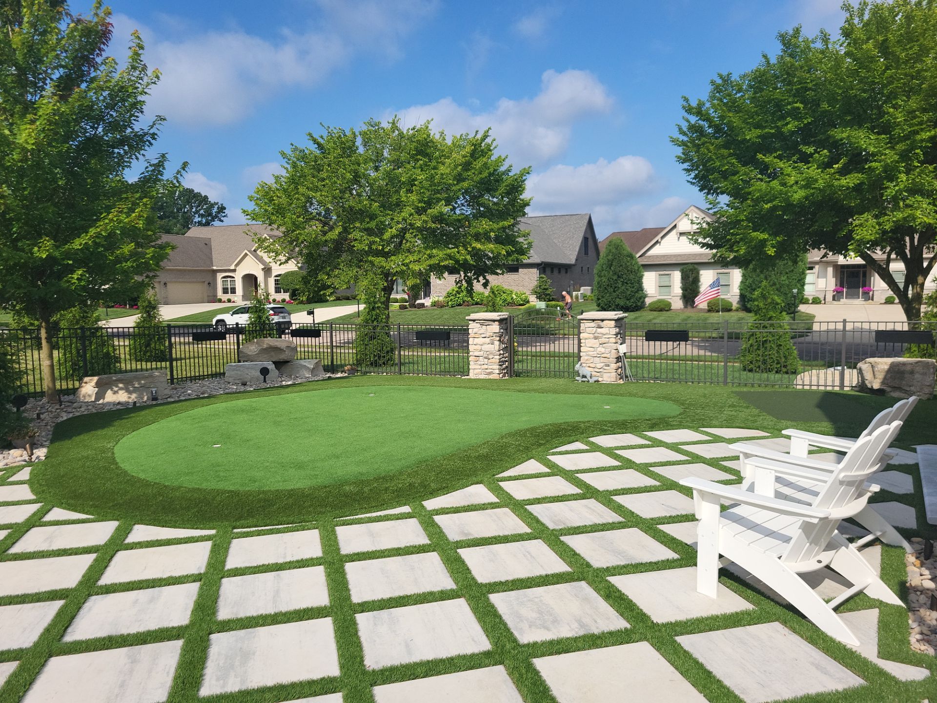 Residential Golf Green and Modern Paver Patio Installation in Centerville by Southwest Greens Midwest