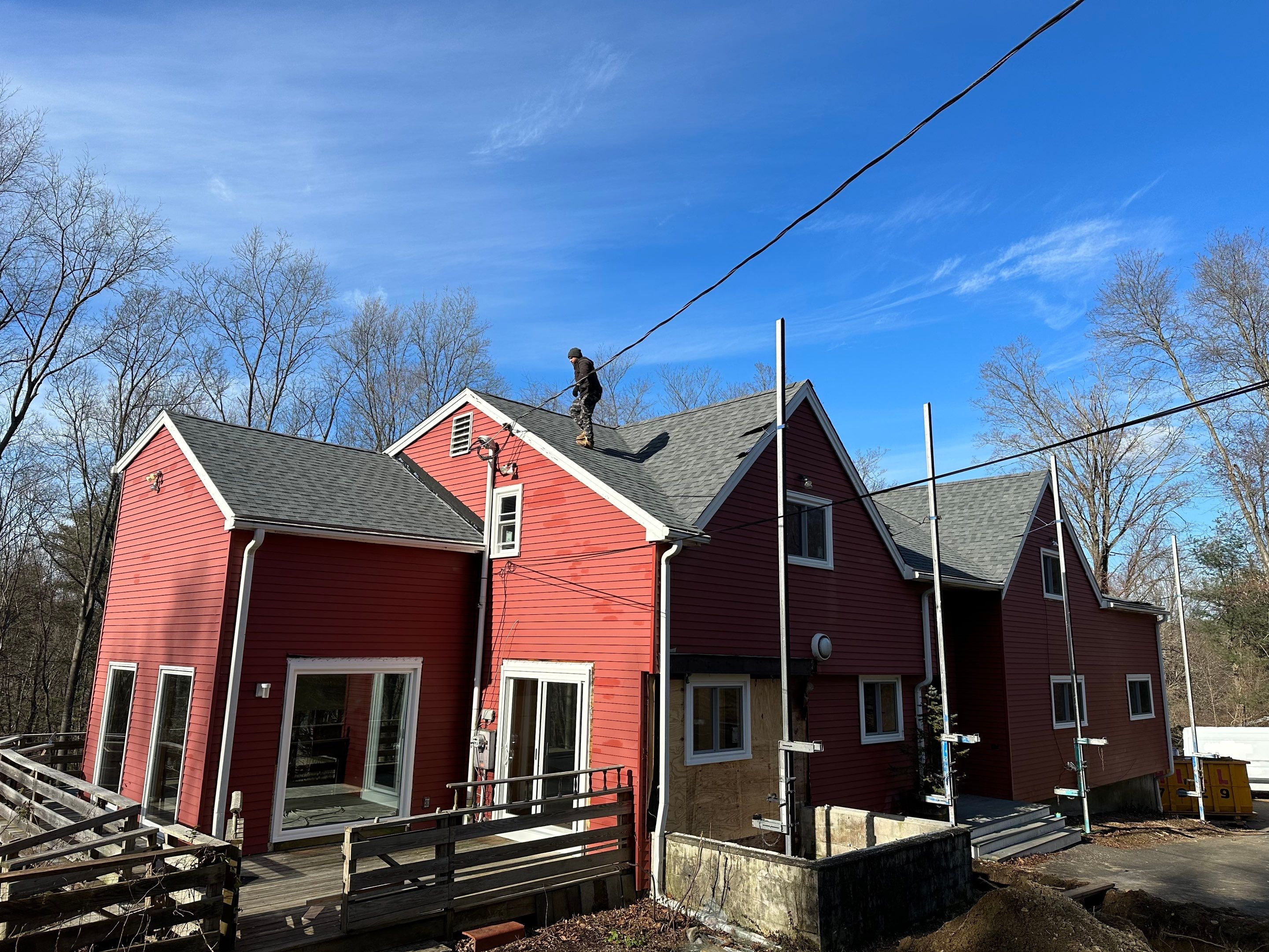 Residential Roofing Installation using Owens Corning TruDefinition Duration AR - Estate Gray & White Double 4 Siding by A Plus Exterior