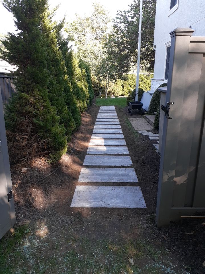 Back Yard Pool Sidewalk and Landscape by LAND ESCAPES LLC