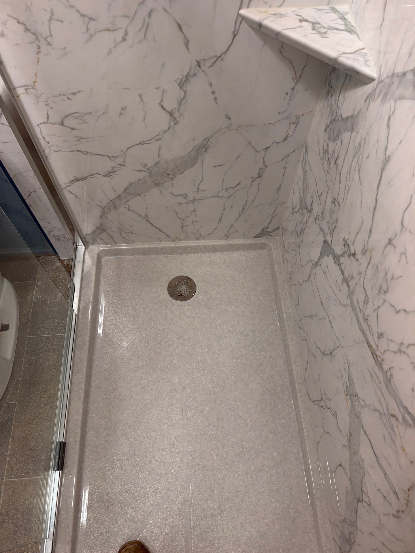 Walk-in Shower: Santorini White by Rome Bath Remodeling