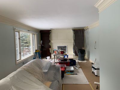 Fireplace/Mantle and Painting Stenciled Walls