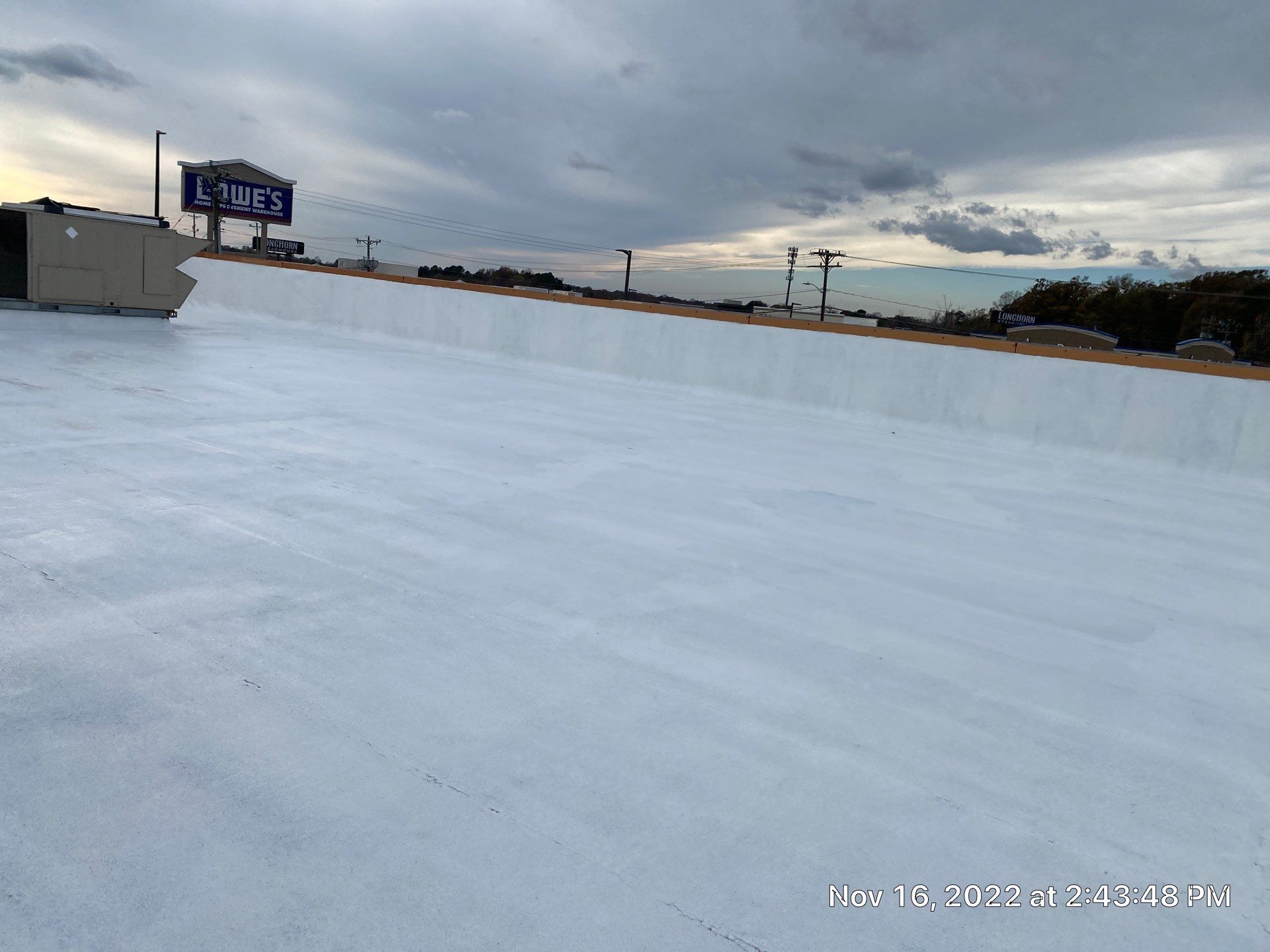 Commercial Coating using Poly Urerthane and Silicone Coating by Just In Time Roofing and Restoration