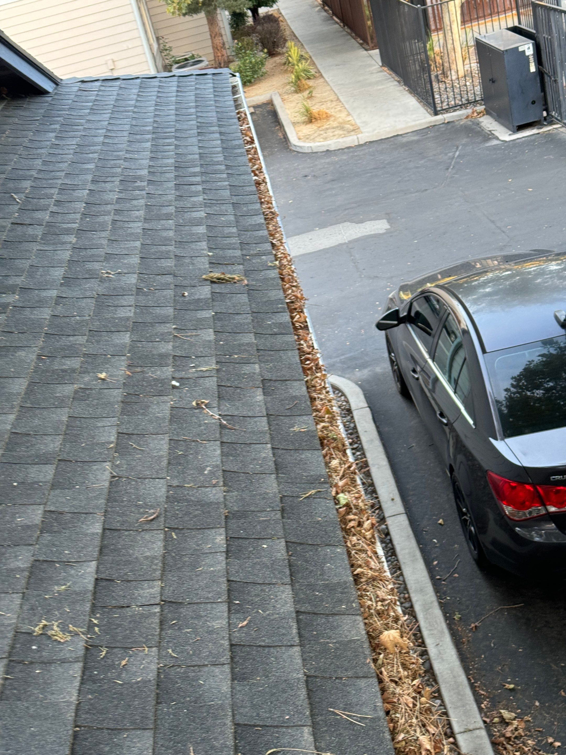 Commercial gutter cleaning Nevada before photo with filled gutters