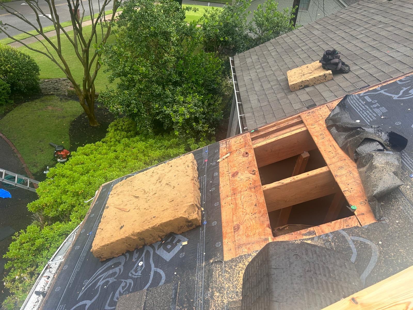 Residential Roof Repair and Decking Replacement After Tree Damage by Revival Roofing Services