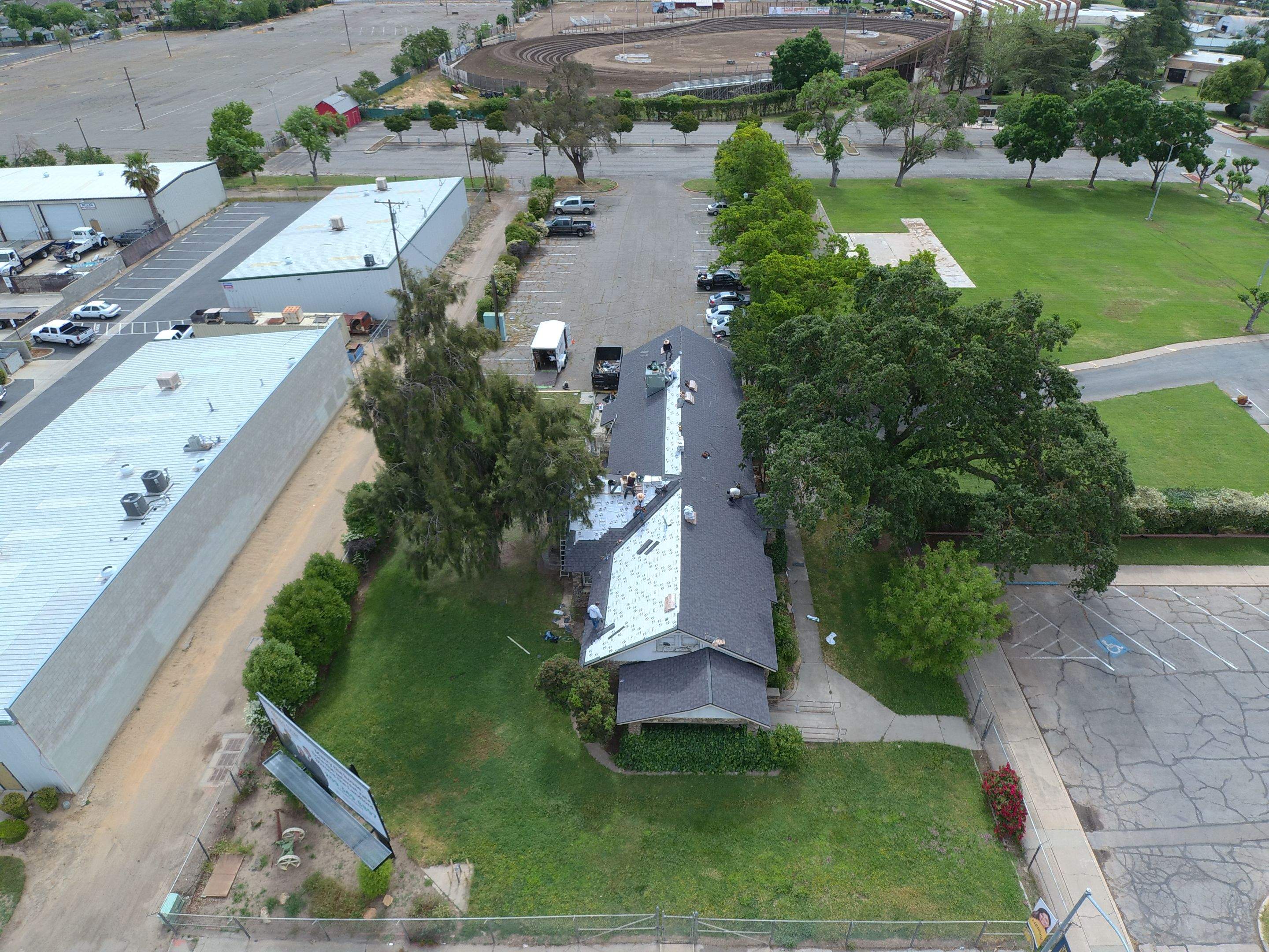 Certainteed Landmark Solaris shingle job at Merced Fairgrounds by Straight Edge Roofing Inc