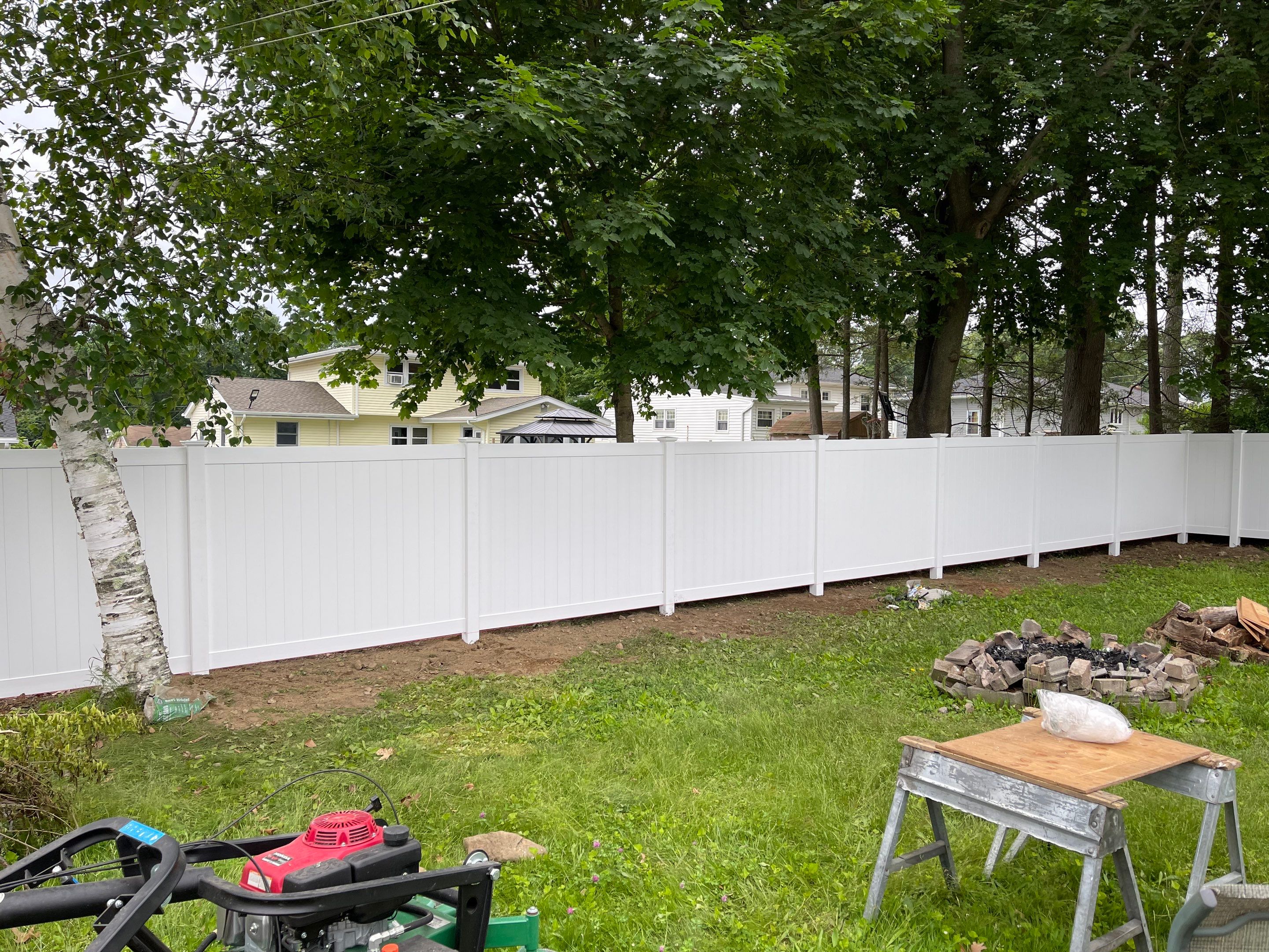 Replacement Vinyl Privacy fence with 3 matching gates in White.  by DiGiorgi Roofing and Siding Inc