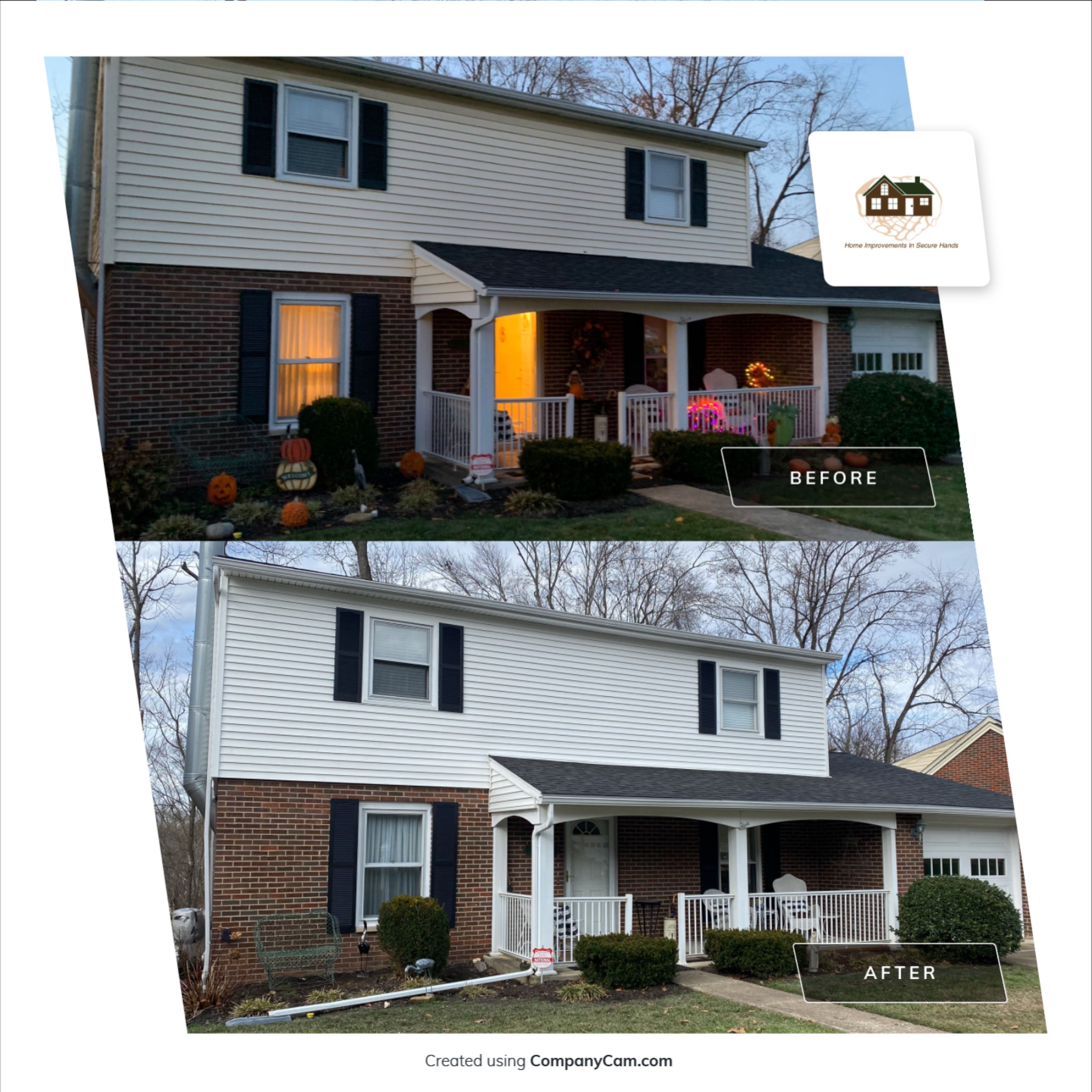 Replace dated vinyl siding with new white exterior Portfolio vinyl siding  by Secure Construction Company Inc