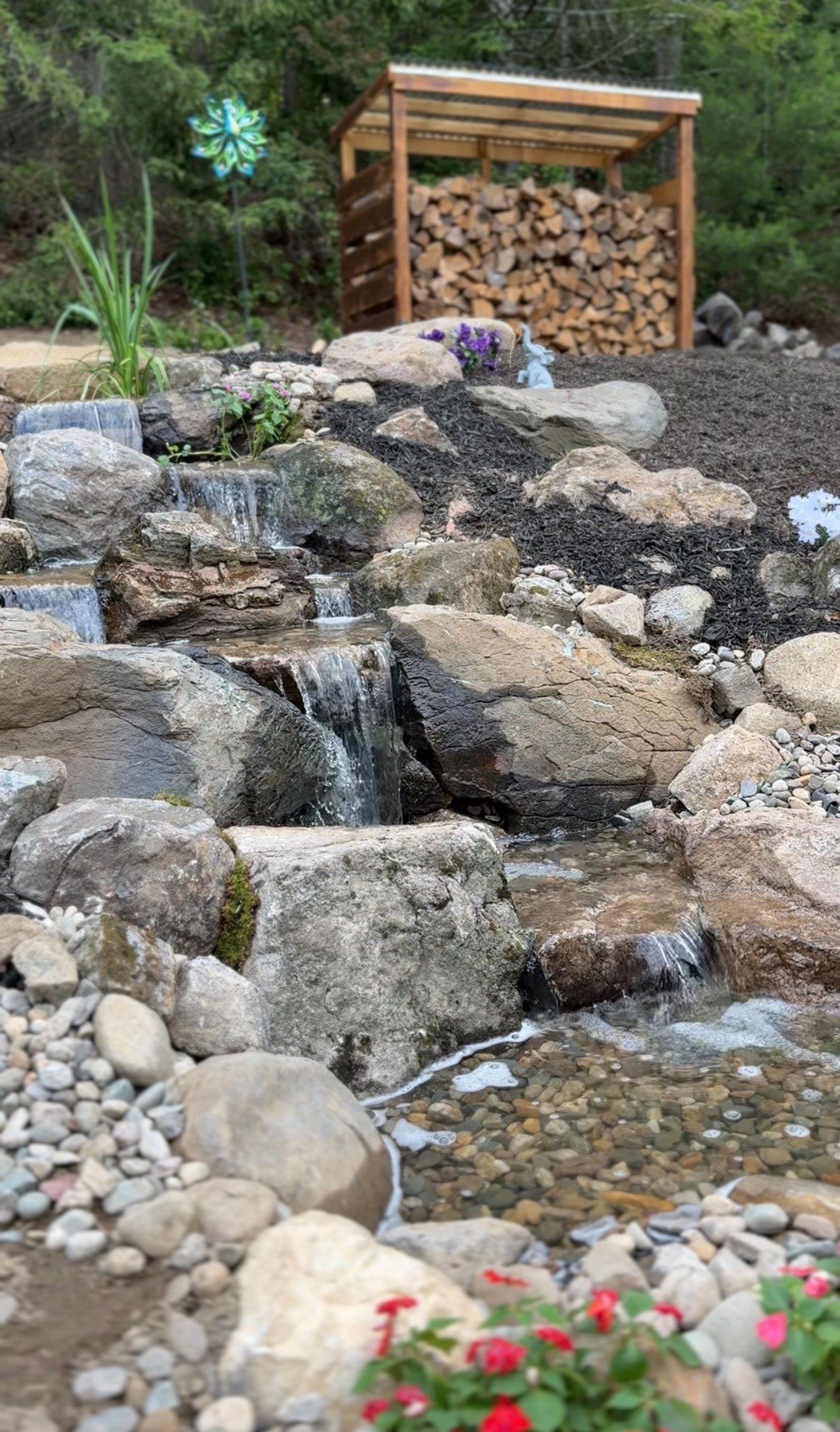 Complete Rebuild of a Pondless Waterfall in Palmer by Wicked Water Gardens
