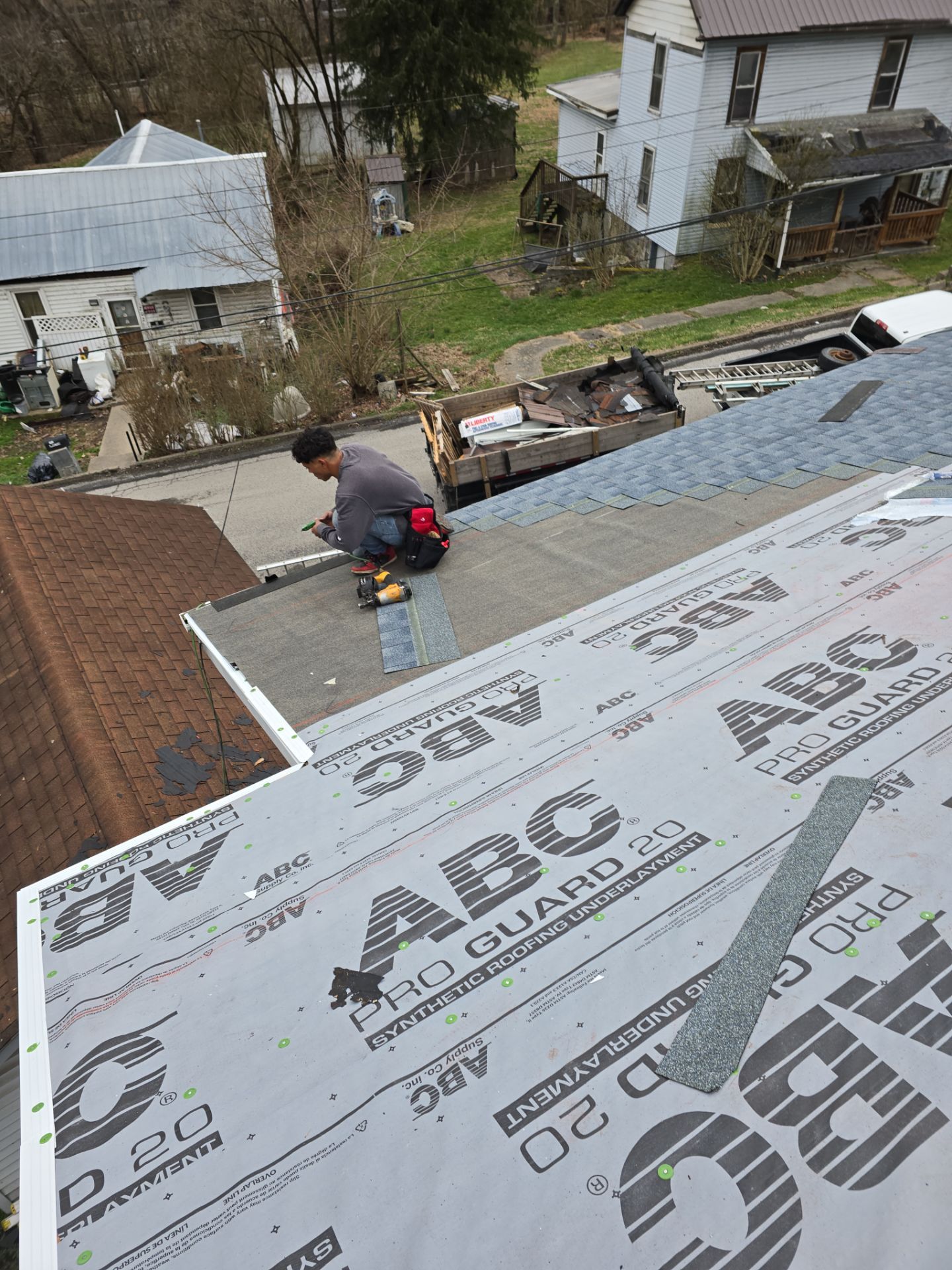 Residential Roofing Installation using GAF Timberline HDZ Biscayne Blue by Rainstoppers Roofing