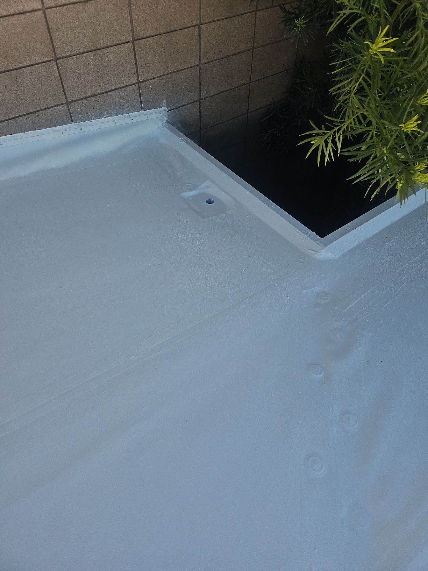 Single-ply restoration system using Benchmark/PUMA XL coatings over TPO single-ply roofing by Straight Edge Roofing Inc