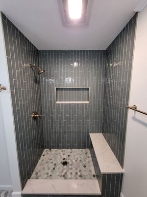 Northwood Bathroom Remodel with Vertical Stack Tile Shower
