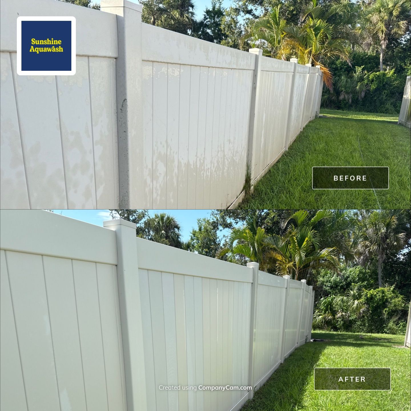 2-Story Stucco House Wash & Tan Vinyl Fence Cleaning | Sheffield Glen Palmetto, FL by Sunshine AquaWash