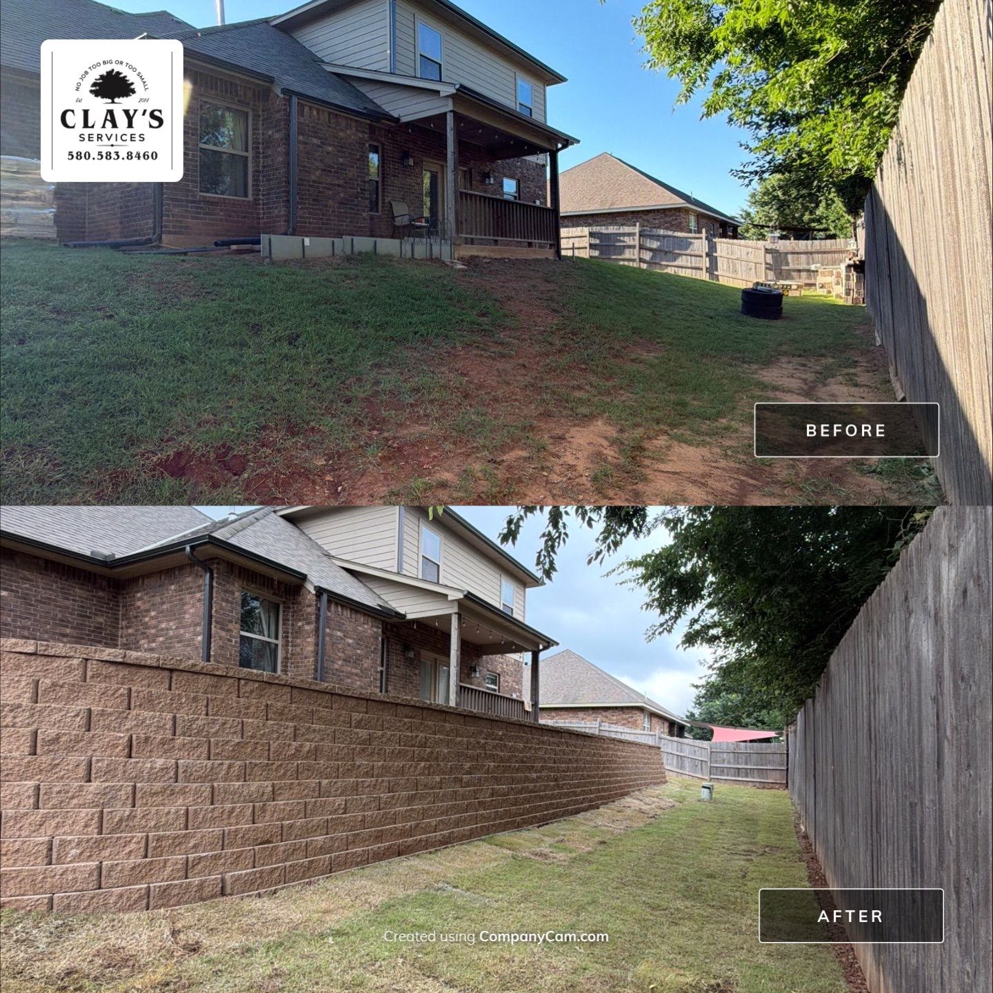 Custom Segmental Block Retaining Wall and Sod Installation in Lawton by Clays Services Inc