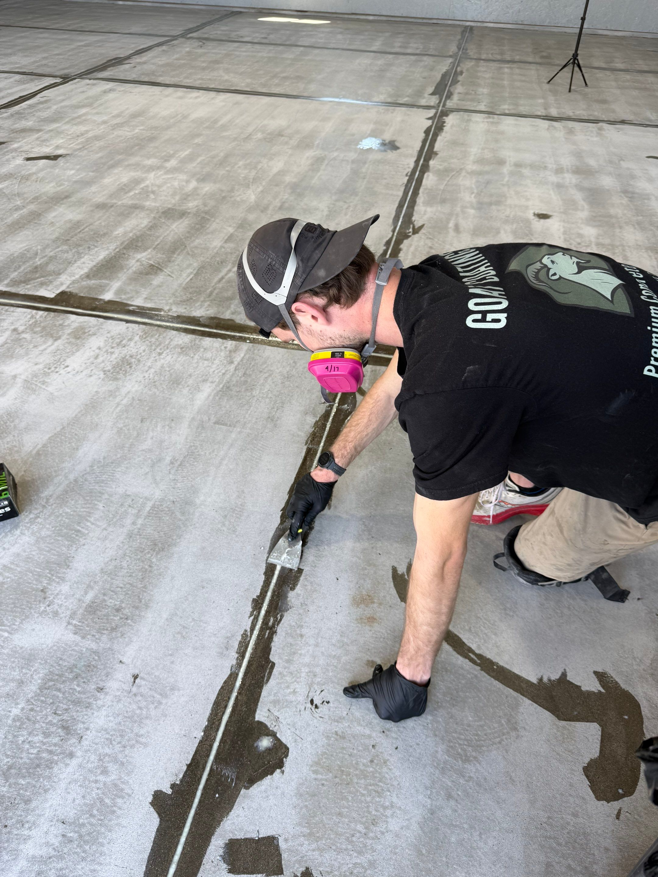 Four-Stall Garage Epoxy Floor Coating in Hampton by Goat Coatings