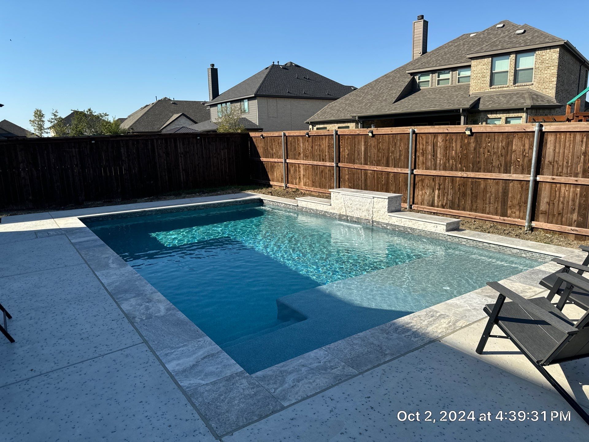 Geometric Pool with Raised Water Feature Wall by Pinnacle Pools and Spas - DFW