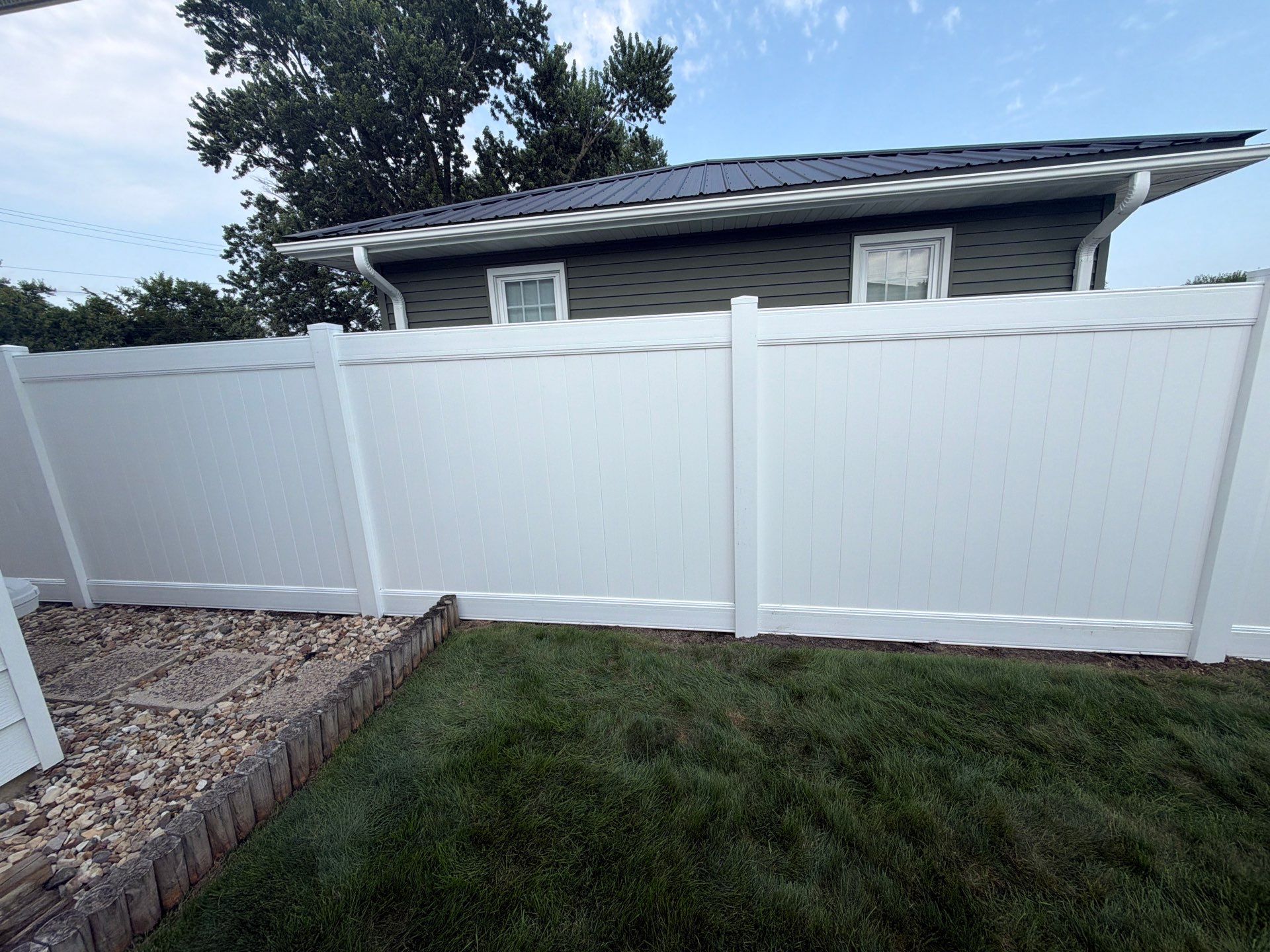 White Vinyl Privacy Fence Installation and Side Yard Upgrades in Waterloo by Perfect Picket Fence and Stain