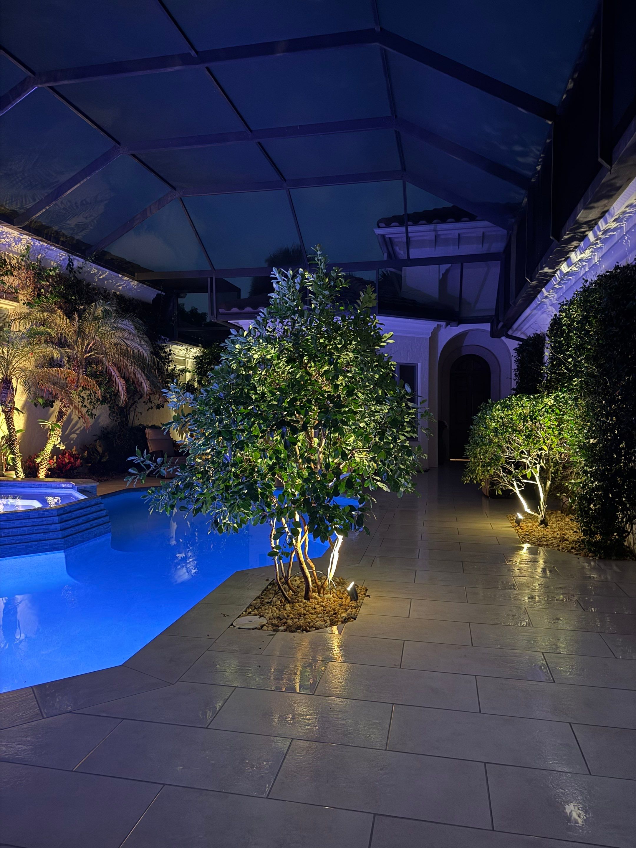 Pool Deck/Landscape/landscape lighting/pool coping/porcelain pavers/Pelican Marsh by Old Town Pavers Llc