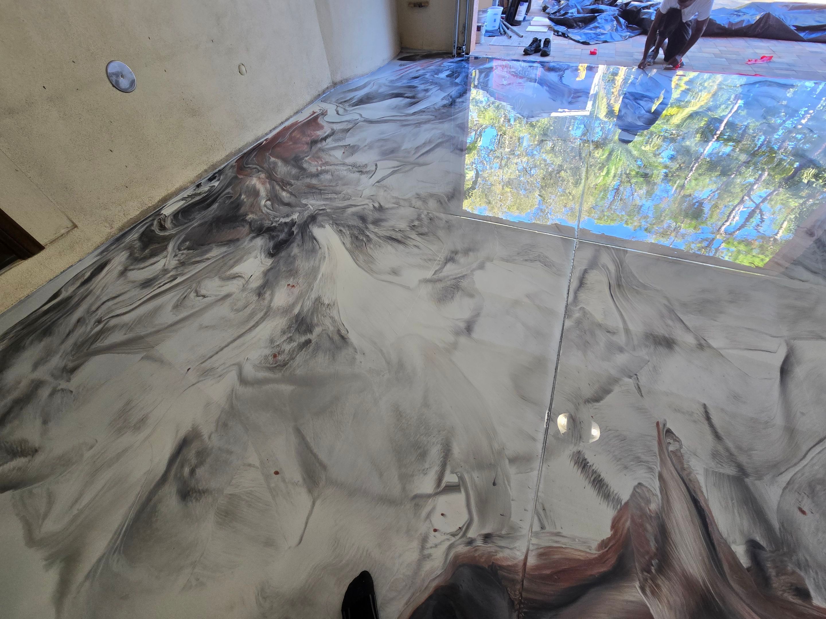 High-Gloss Black & White Metallic Marble Finish by Performance Floors & Coating