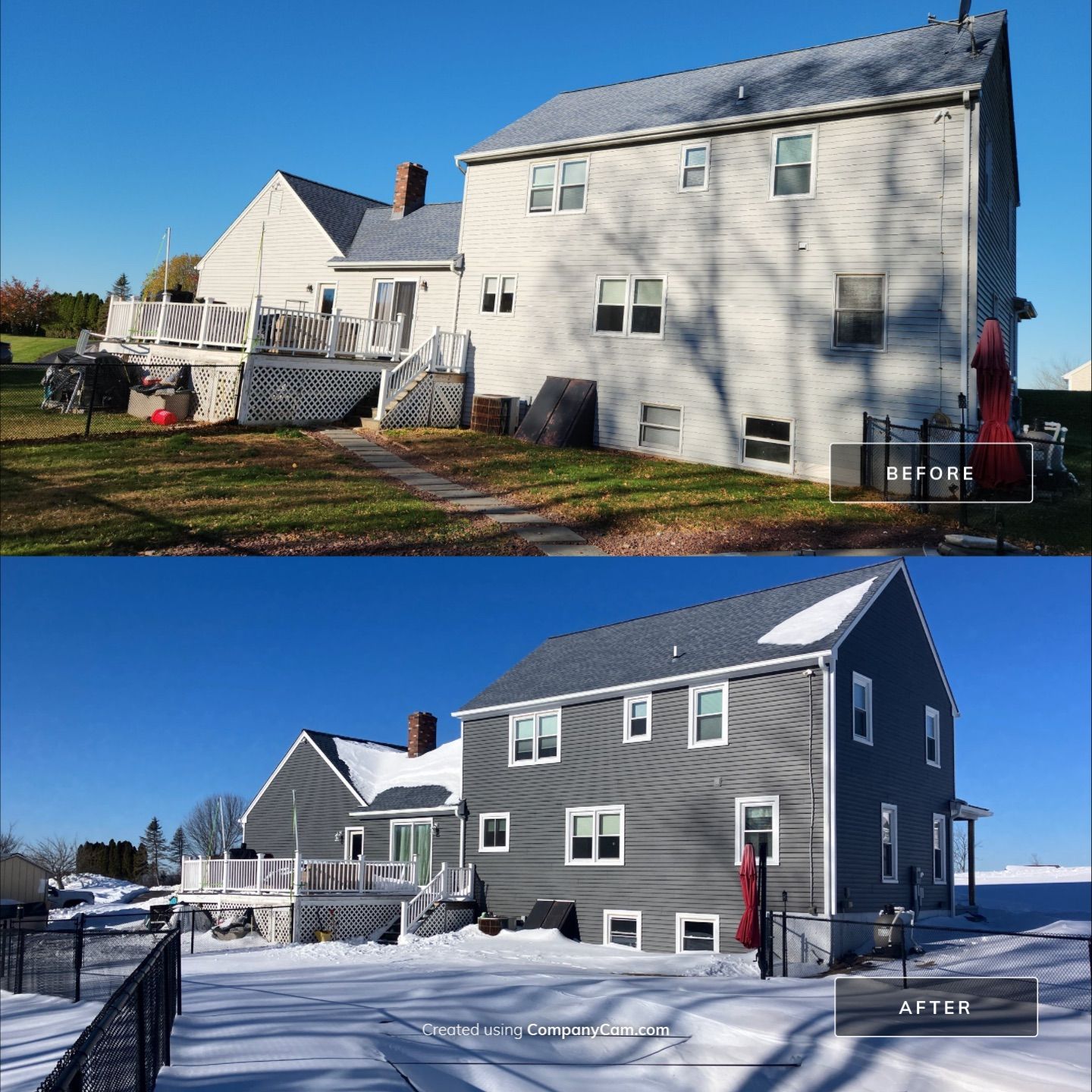 Drastic siding color change with Cert. Monogram D/4 x 12'6" clapboard, Smoky Gray by DiGiorgi Roofing and Siding Inc