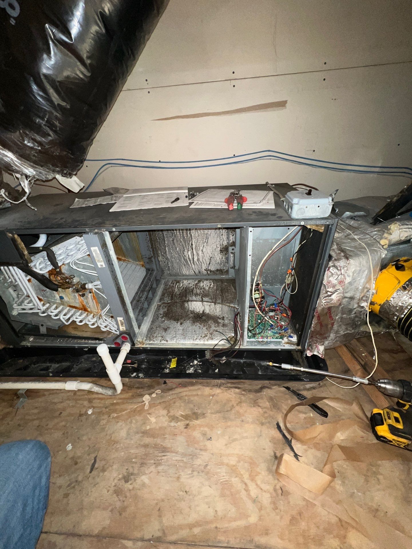 Air Duct Cleaning and Suspect Growth Removal Before and After Video/Photos Removal of mechanical component. by All Seasons Air Duct Cleaning 