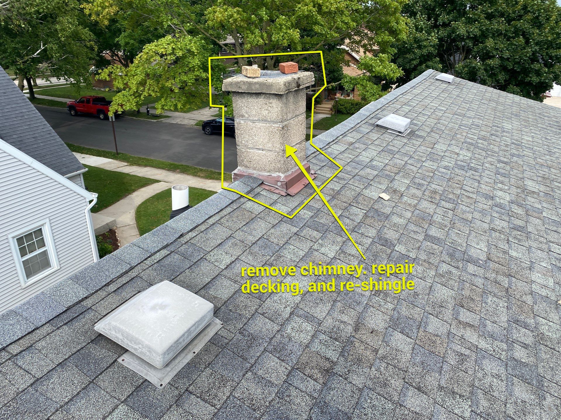 Roof Repair After Chimney Removal by Gellings Roofing & Siding