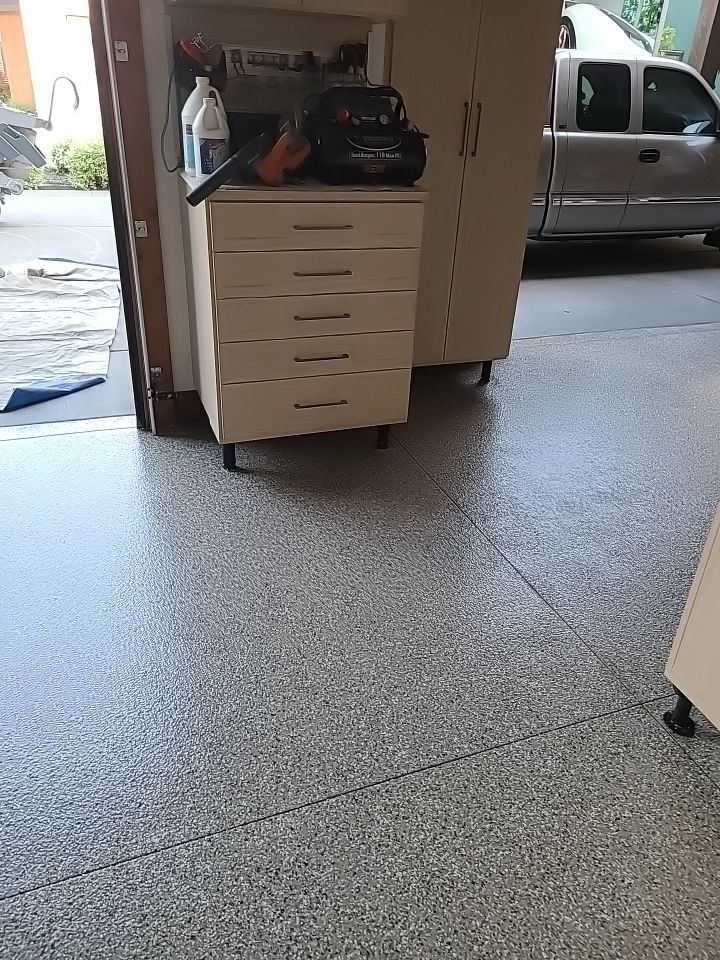Garage Transformation using Pebble Beach by Croc Coatings, LLC